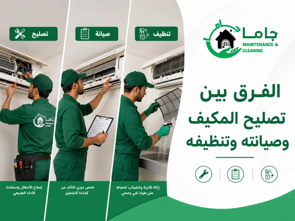 الفرق بين تصليح المكيف وصيانته وتنظيفه